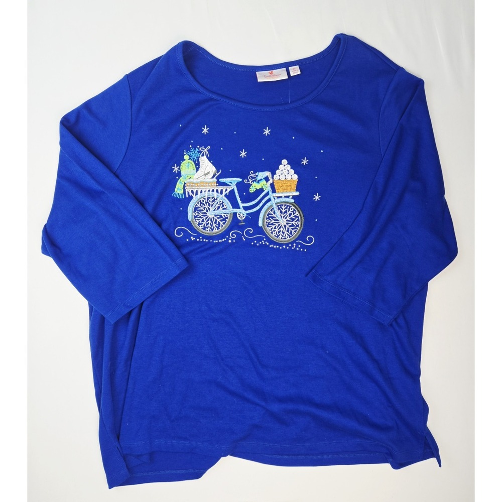 NWT Womens Quacker Factory shirt sz 3X Christmas bike winter skating Holiday